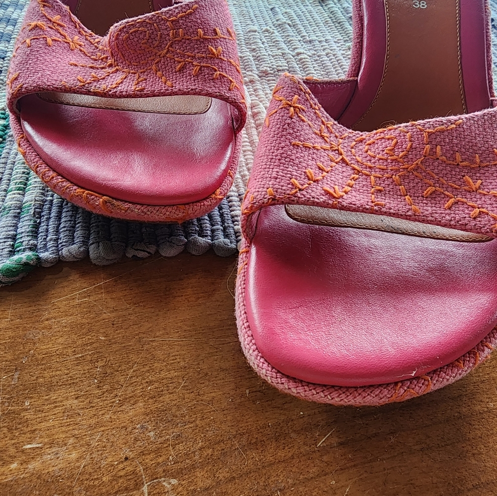 ECCO SLide Heeled Sandals Pink and Orange sz 38 - Picture 3 of 10